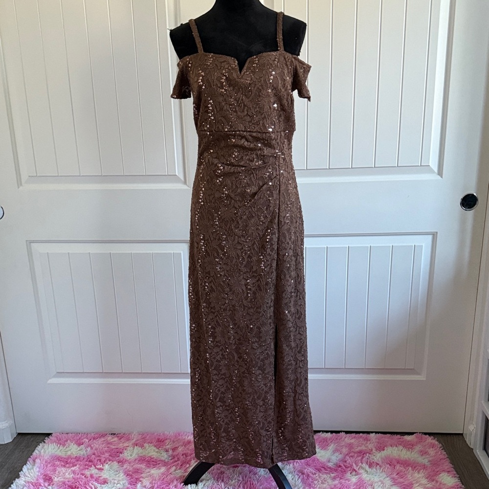 Elegant Brown Sequin Wedding Dress
